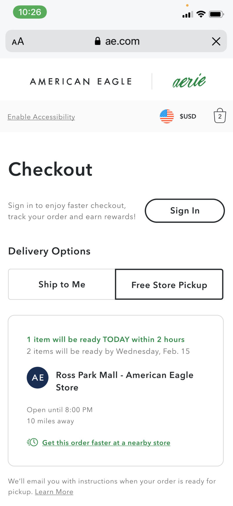 BOPIS Checkout Screen